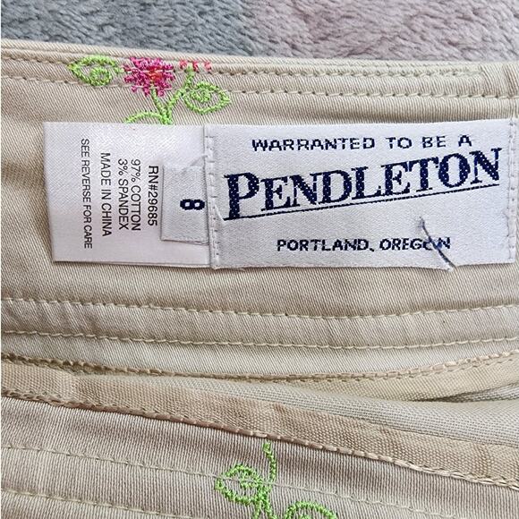 Vintage 90s Pendleton Skirt Womens 8 Tan Khaki Embroidered Flowers Pencil Preppy - Picture 6 of 10